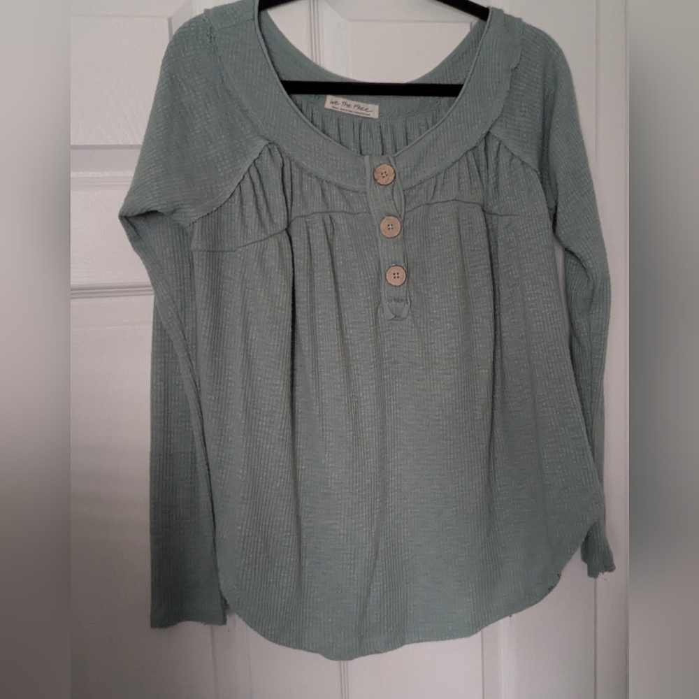We The Free Free People Green Blue Waffle Thermal S - Picture 2 of 4